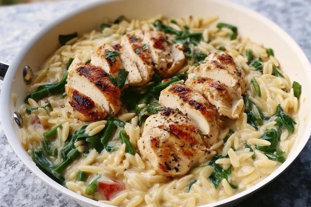Boursin Orzo with Chicken spring dinner