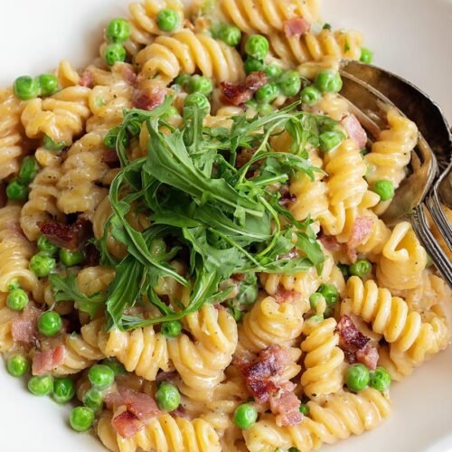 Creamy Pasta with Peas and Pancetta spring dinner