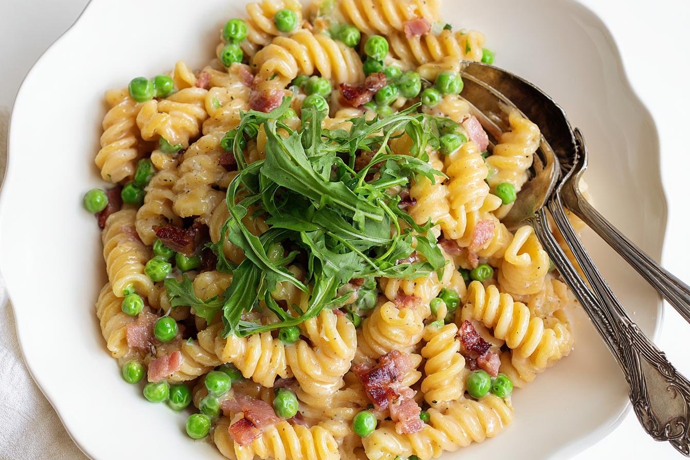 Creamy Pasta with Peas and Pancetta spring dinner