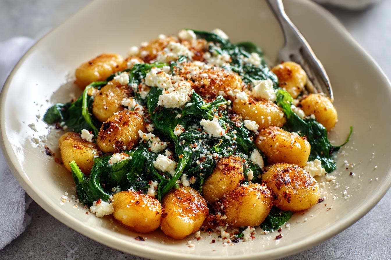 Crispy Gnocchi With Spinach And Feta