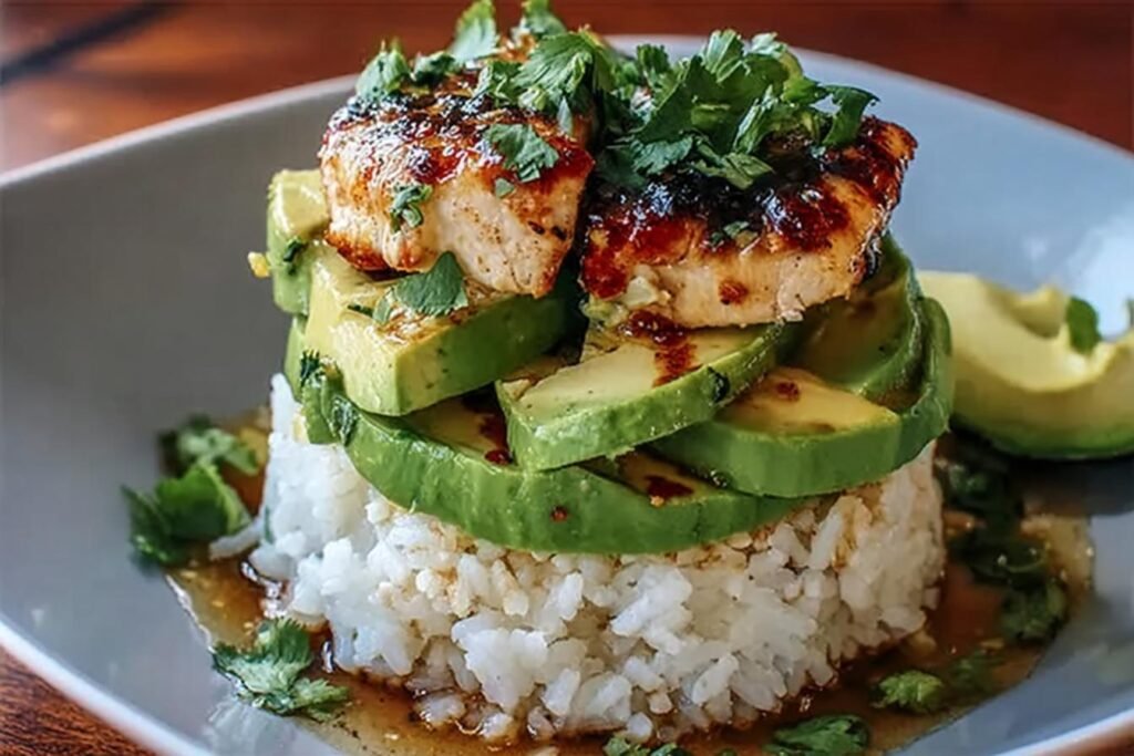 Honey Lime Chicken and Avocado Rice Stack