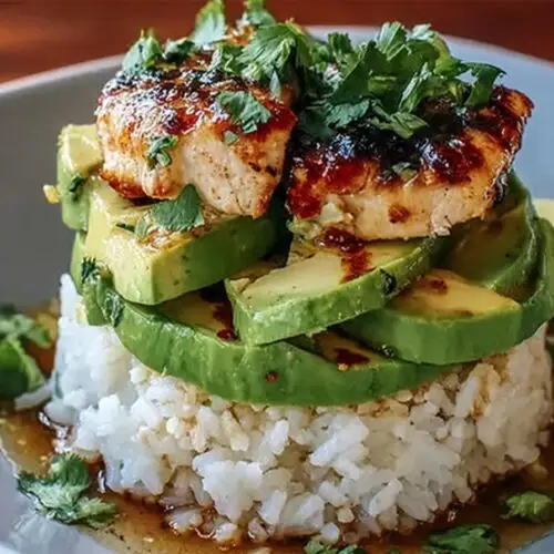 Honey Lime Chicken and Avocado Rice Stack
