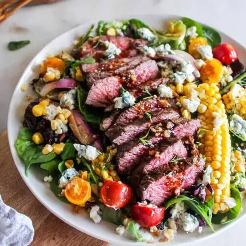 Spring Balsamic Steak Gorgonzola Salad with Grilled Corn