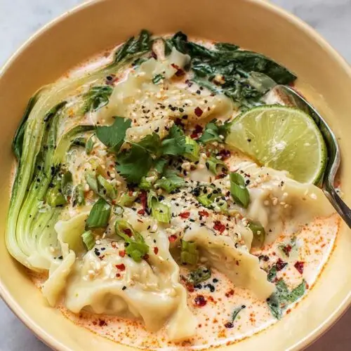 Spring Dinner Coconut Curry Dumpling Soup