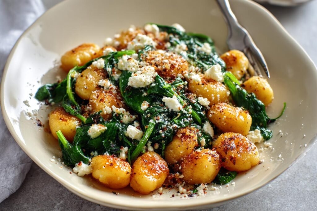 Spring Dinner Crispy Gnocchi With Spinach And Feta