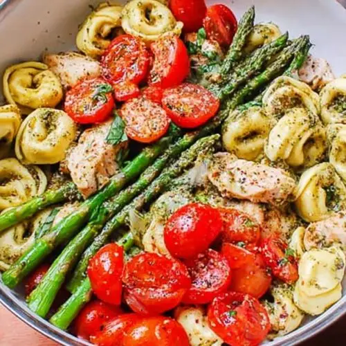 Spring Pesto Chicken Tortellini and Veggies