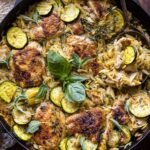 Spring Skillet Garlic Butter Chicken and Zucchini Orzo.