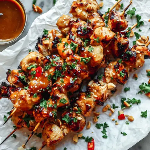 Easy Grilled Asian Chicken Skewers with Honey Garlic Sauce