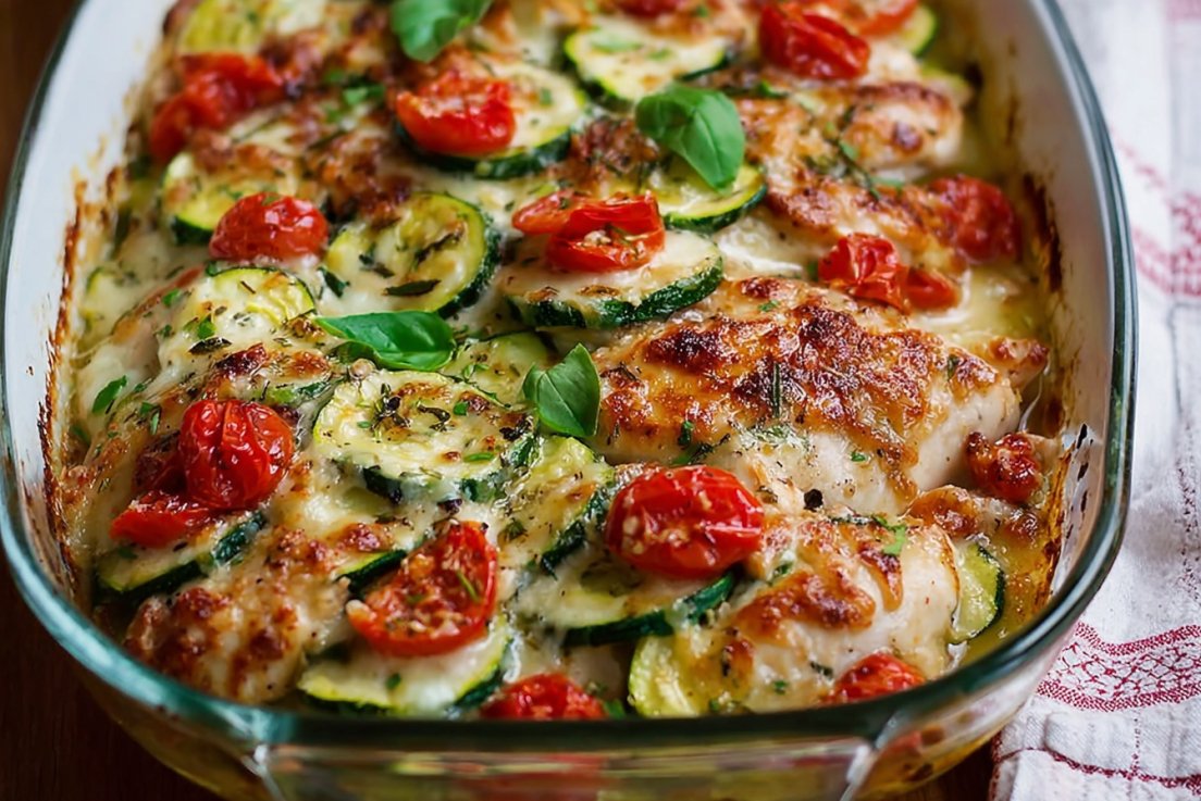 Mediterranean Chicken Zucchini Bake