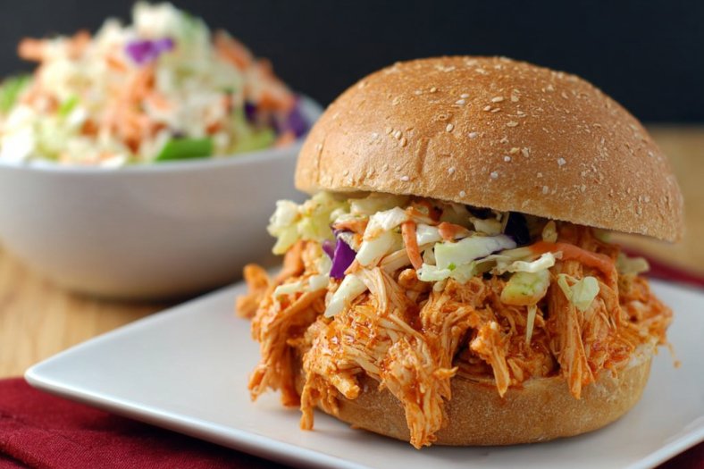 No Cook Shredded Buffalo Chicken Sandwich