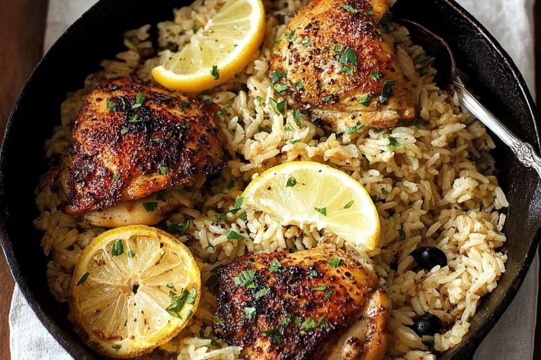 One Pot Greek Chicken and Lemon Rice