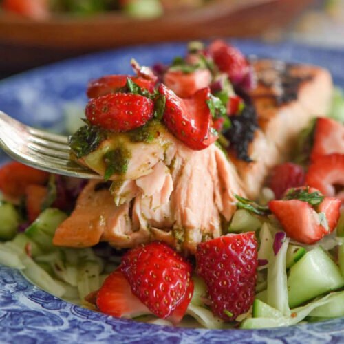 Pesto Grilled Salmon with Strawberry Cucumber Salsa