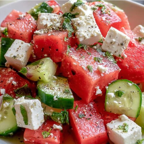 SIMPLE Watermelon ,Cucumber and Feta Salad