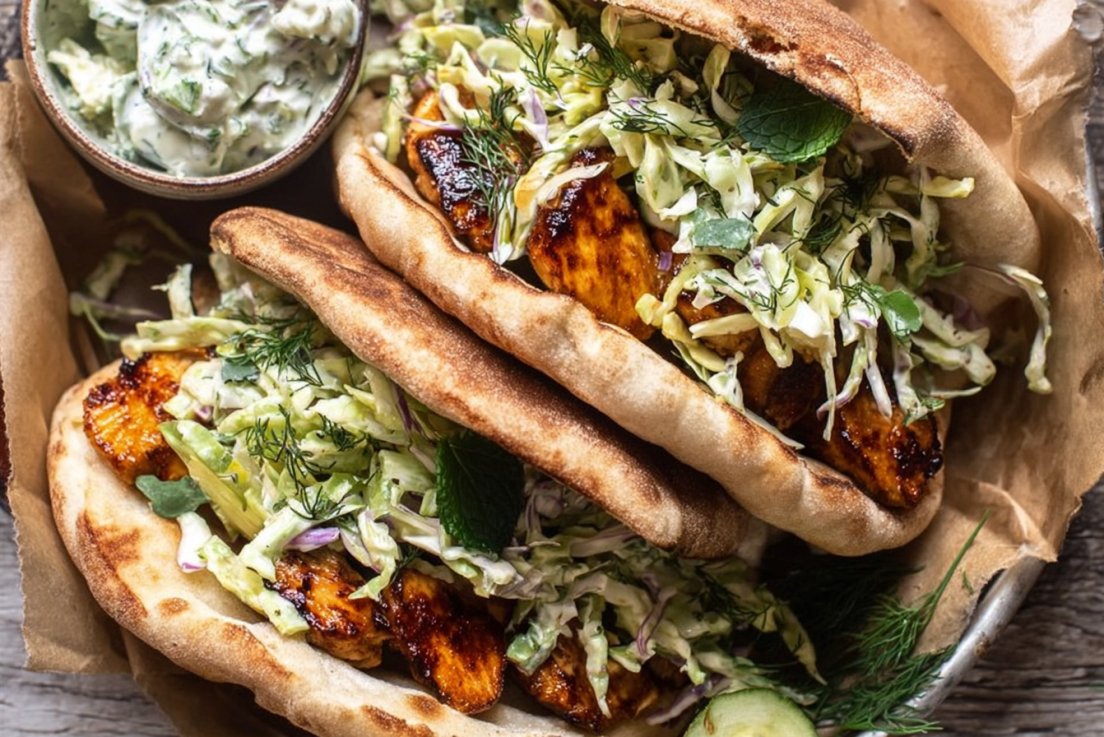 Sheet Pan Chicken Pitas with Herby Ranch Slaw