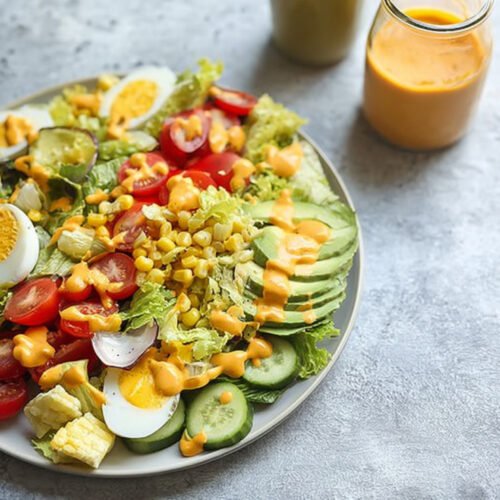 Vegetarian Cobb Salad with Creamy Carrot Dressing