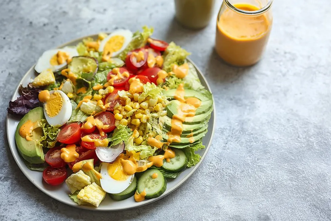 Vegetarian Cobb Salad with Creamy Carrot Dressing