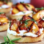 Honey Ricotta Peach Crostini with Crispy Pancetta