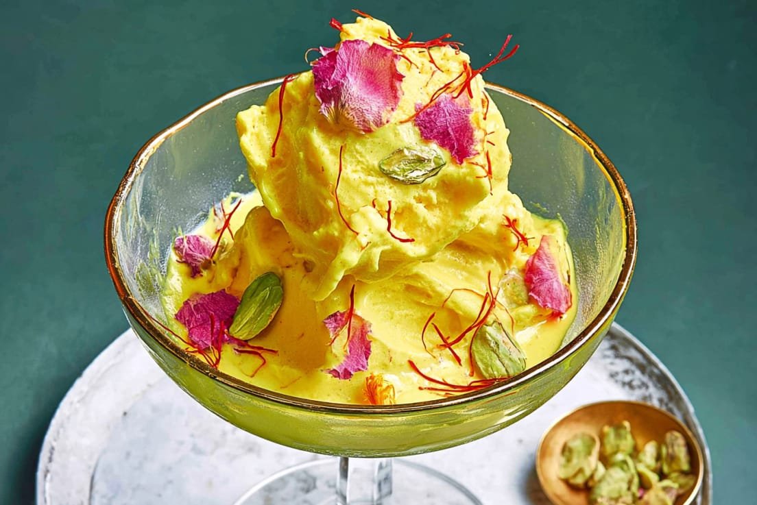 Persian Ice Cream with Saffron, Pistachios, and Rose