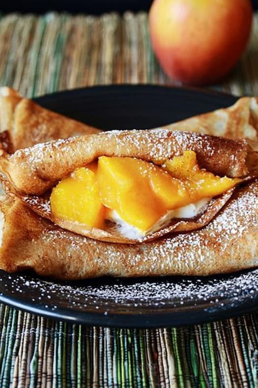 Cinnamon Vanilla Crepes with Fresh Peaches and Cream