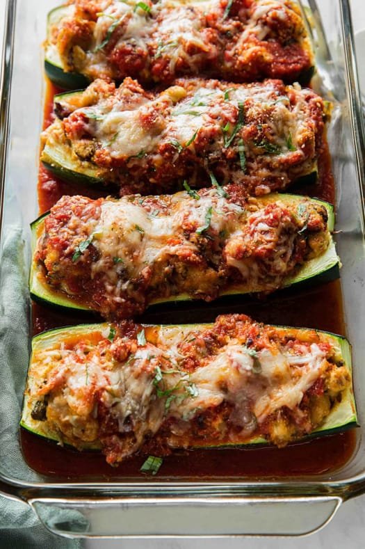 Easy Chicken Parmesan Stuffed Zucchini Boats