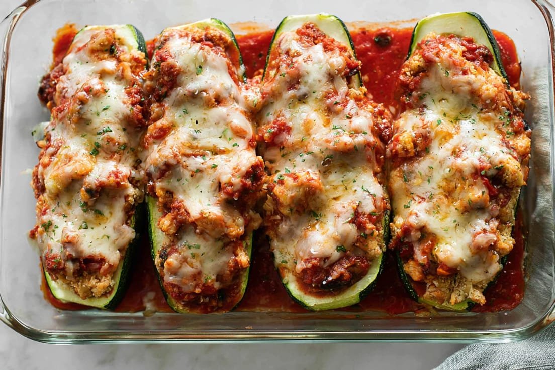 Easy Chicken Parmesan Stuffed Zucchini Boats