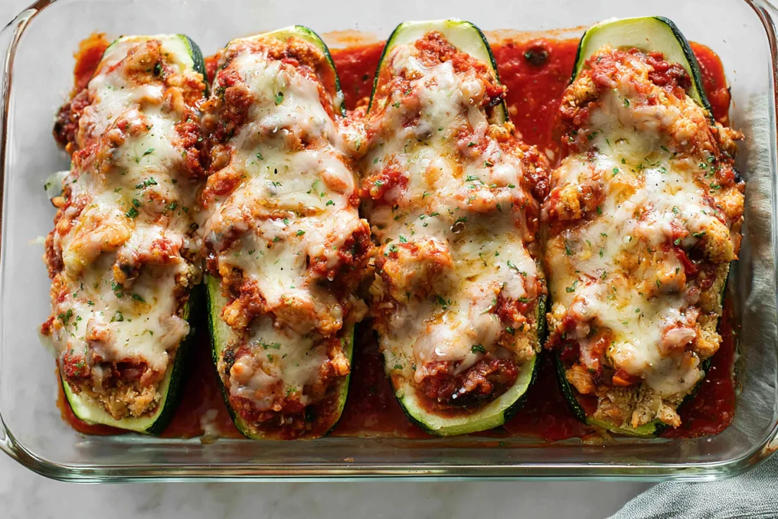Easy Chicken Parmesan Stuffed Zucchini Boats