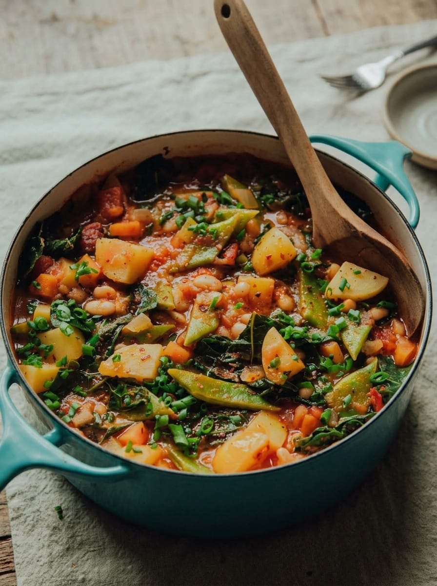 Smoky and Spicy White Bean Stew with Potatoes and Kale